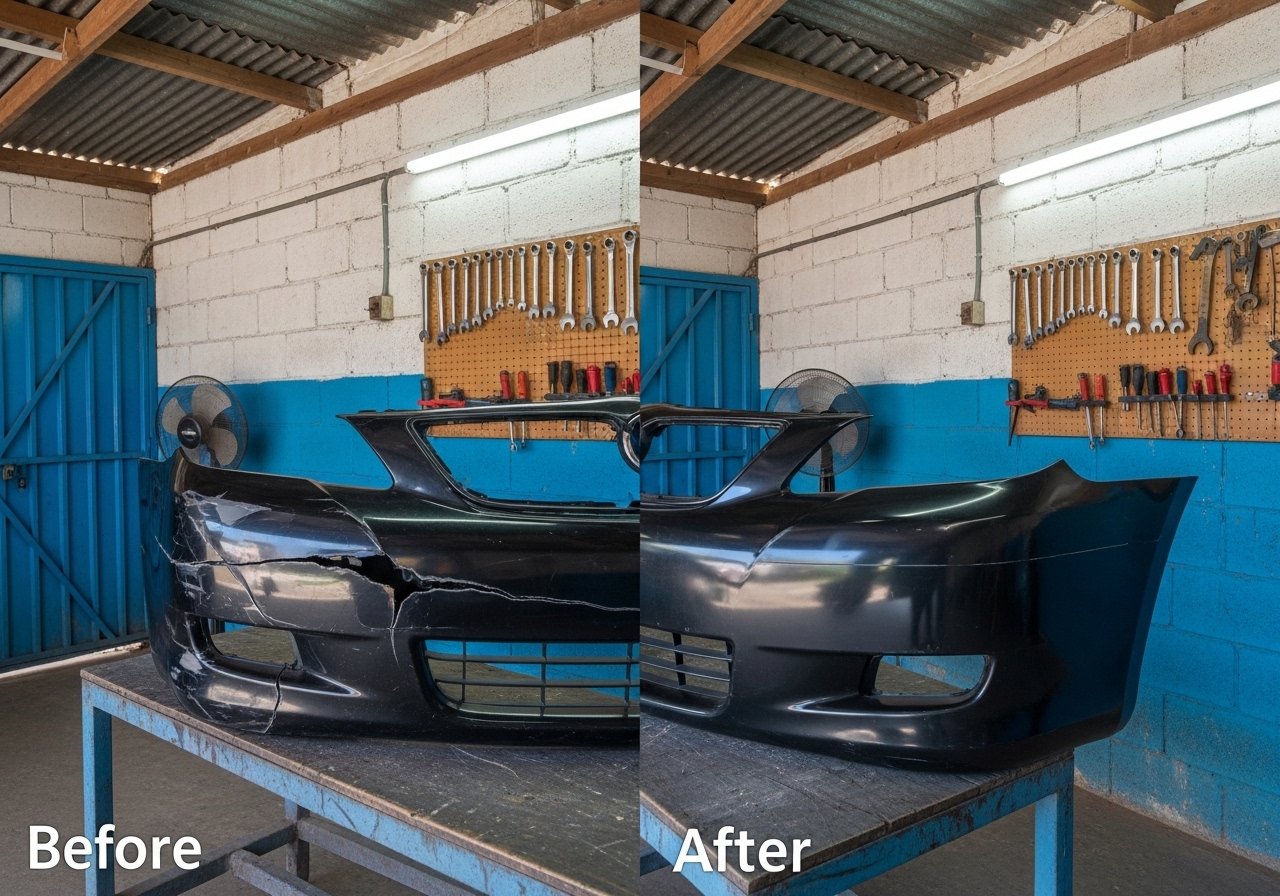 Before and after bumper repair